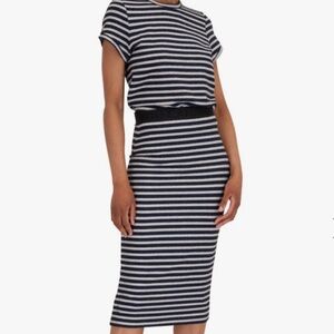 Dorothee Schumacher Endless Shimmer Navy Silver Striped 2 PC Midi Skirt Set